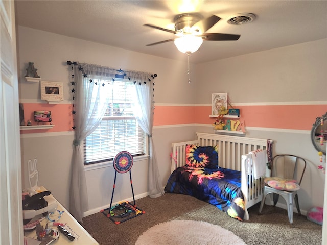 bedroom with carpet and ceiling fan