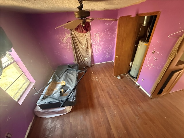 interior space with gas water heater, hardwood / wood-style floors, a textured ceiling, and plenty of natural light