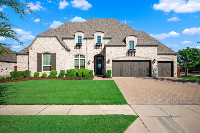 french provincial home with a front yard