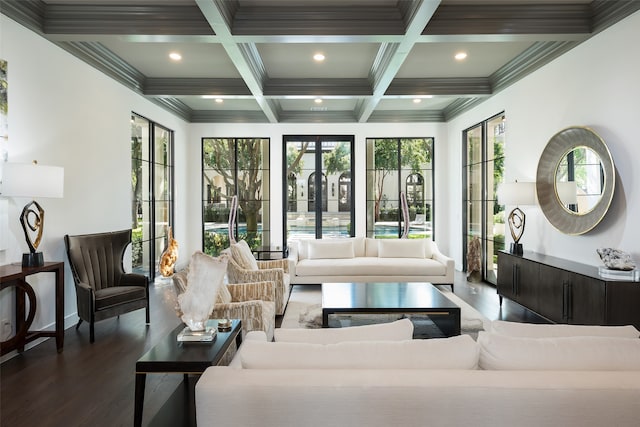 interior space with beam ceiling and coffered ceiling