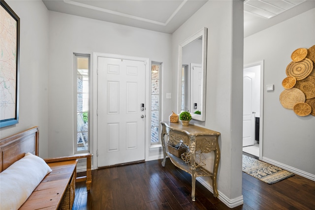 foyer with dark wood-type flooring