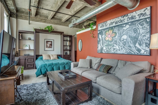 living room with ceiling fan