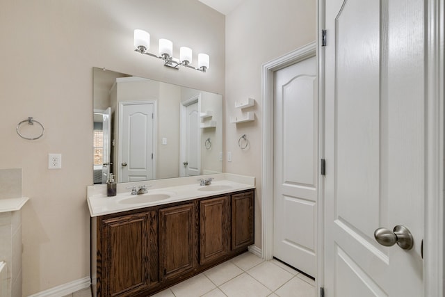 bathroom featuring separate shower and tub, tile patterned floors, and ceiling fan