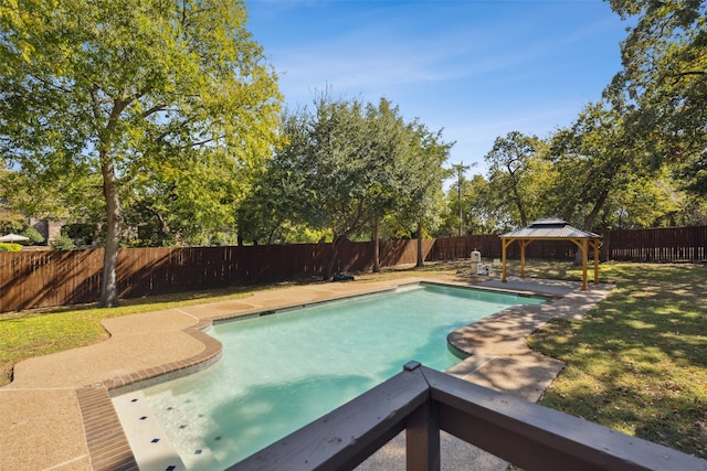 view of swimming pool featuring a gazebo, a patio area, and a lawn