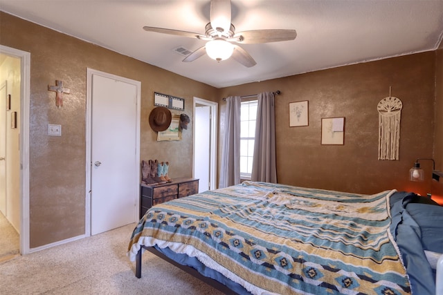 bedroom with carpet and ceiling fan