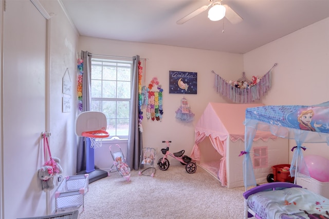 bedroom with carpet flooring and ceiling fan