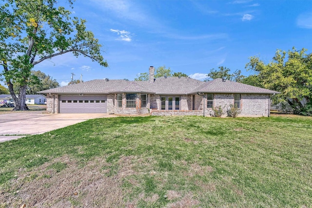 single story home with a front lawn and a garage