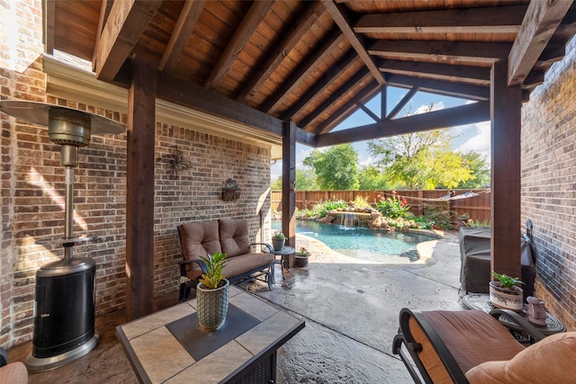 view of swimming pool featuring a patio area