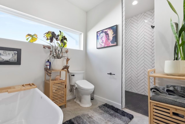 full bathroom with sink, shower with separate bathtub, toilet, and tile patterned flooring