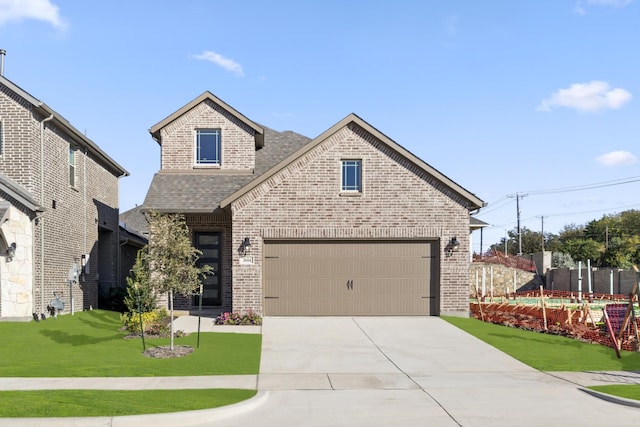 view of front of home featuring a garage and a front yard