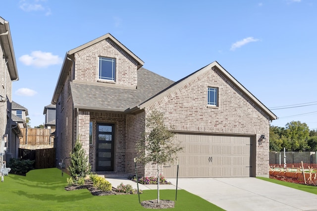 view of front of house featuring a front yard and a garage