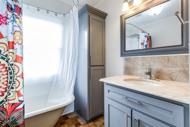 bathroom with vanity and backsplash