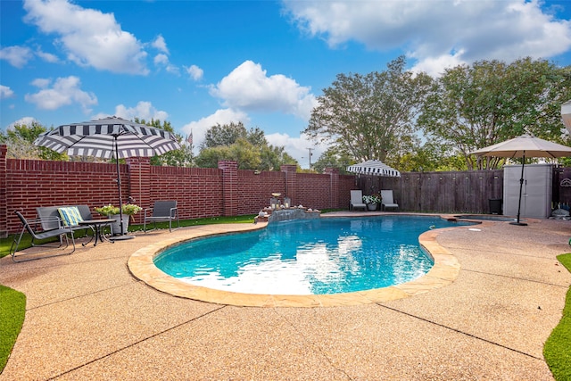 view of swimming pool with a patio area