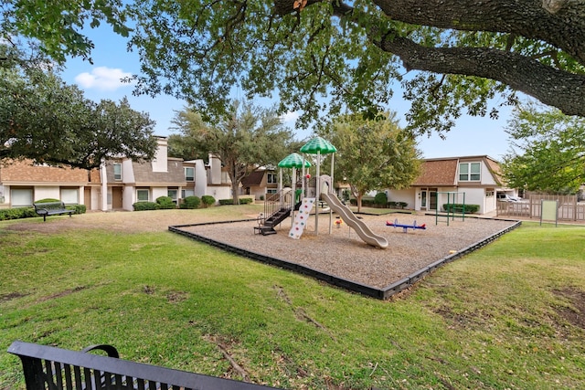 view of jungle gym with a yard