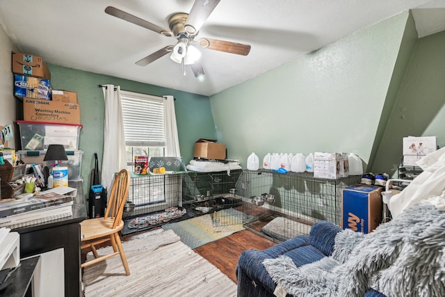 office area featuring hardwood / wood-style floors and ceiling fan