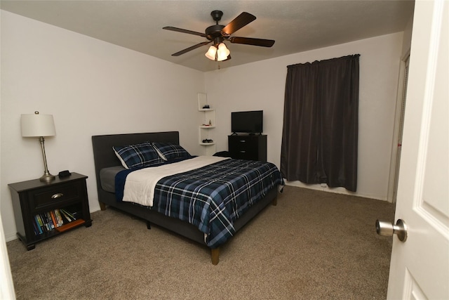 bedroom featuring carpet floors and ceiling fan