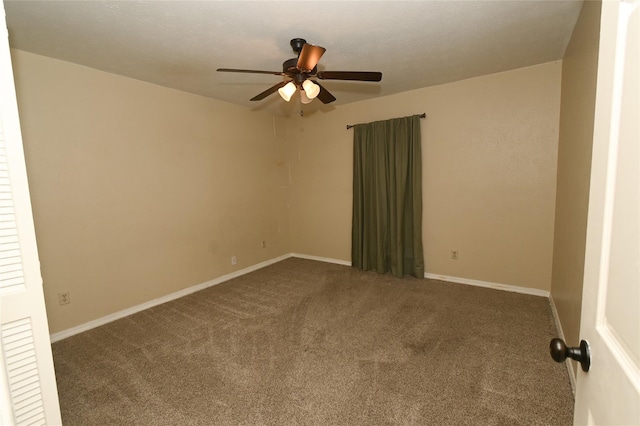 unfurnished room with carpet floors and ceiling fan