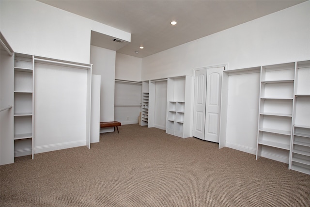 walk in closet with carpet