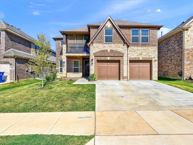 doorway to property with a lawn and a balcony