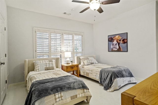 bedroom featuring carpet flooring and ceiling fan