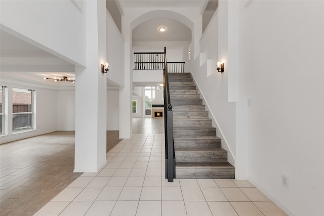 staircase with wood-type flooring