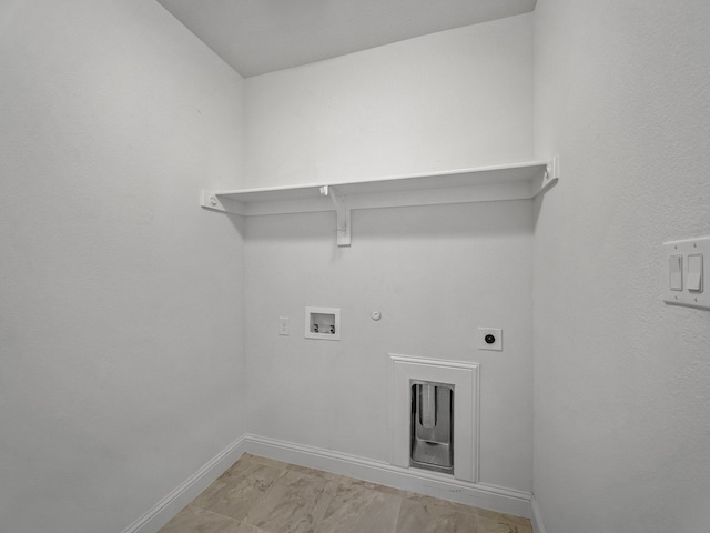 clothes washing area with washer hookup, hookup for a gas dryer, and hookup for an electric dryer