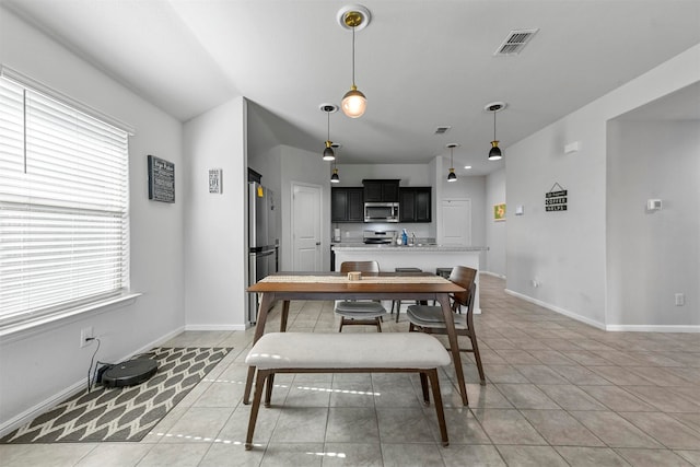 tiled dining space with plenty of natural light