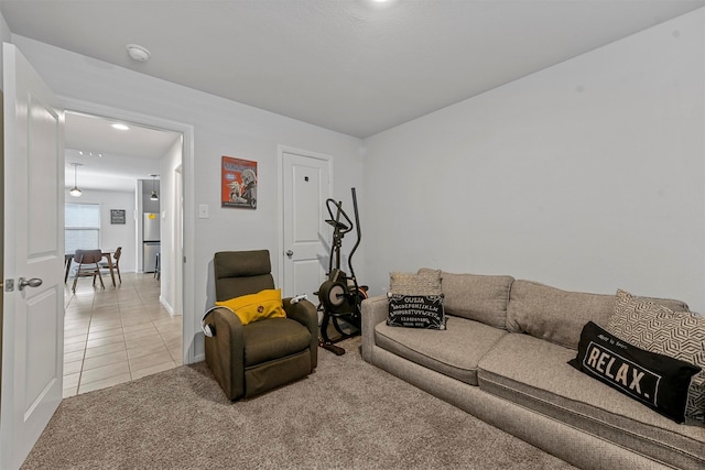 living room with light tile patterned floors