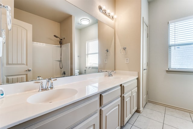 full bathroom featuring vanity, shower / bathing tub combination, toilet, and tile patterned flooring