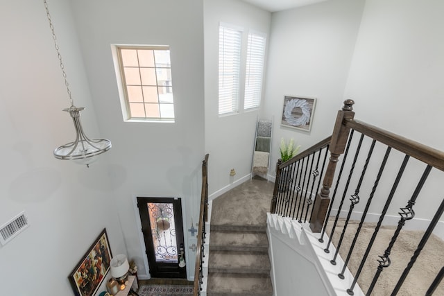 staircase with carpet