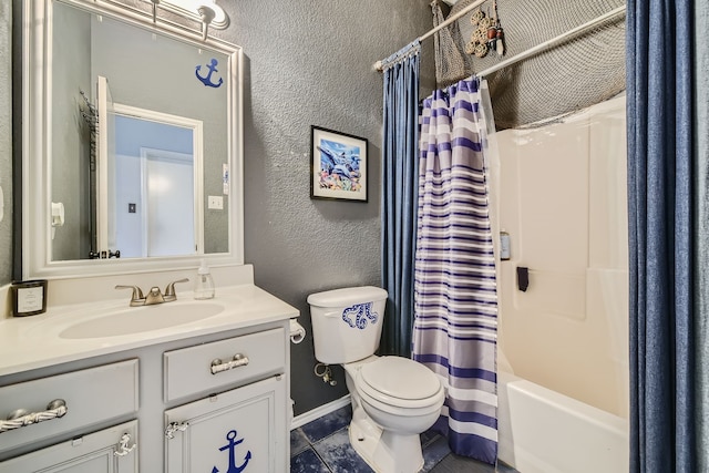 full bathroom with vanity, toilet, tile patterned floors, and shower / bath combo