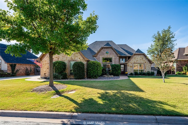 tudor-style house with a front yard