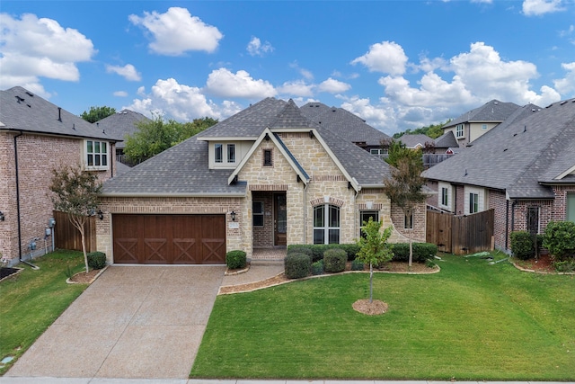 view of front facade with a front yard and a garage