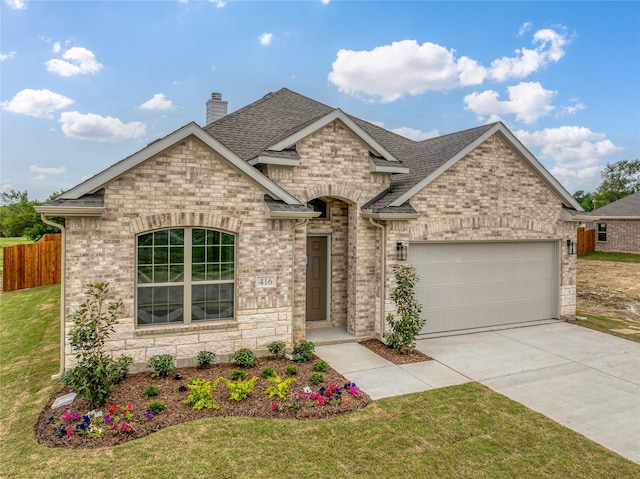 103 S Crestside Dr, Blue Ridge, TX 75424 - view of front of house featuring fence, a front yard, a shingled roof, an attached garage, and driveway