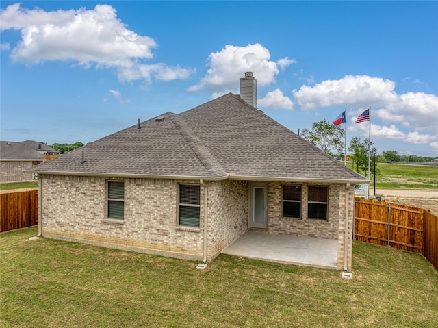 103 S Crestside Dr, Blue Ridge, TX 75424 - back of house featuring a lawn, a fenced backyard, roof with shingles, and a patio area