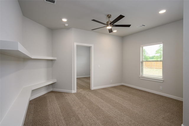 103 S Crestside Dr, Blue Ridge, TX 75424 - carpeted spare room featuring baseboards, a ceiling fan, recessed lighting, and visible vents