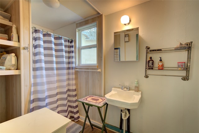 bathroom featuring hardwood / wood-style floors