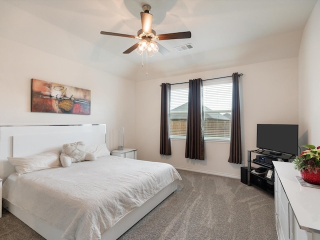 bedroom featuring carpet and ceiling fan