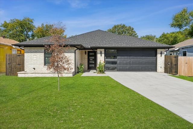 view of front of property featuring a front yard and a garage