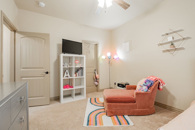 interior space featuring ceiling fan