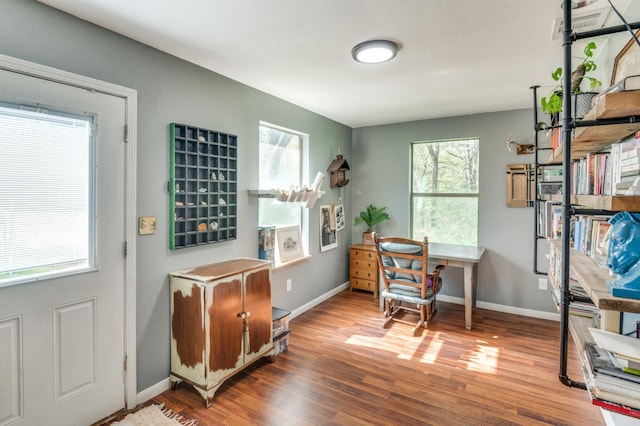 office area with hardwood / wood-style flooring