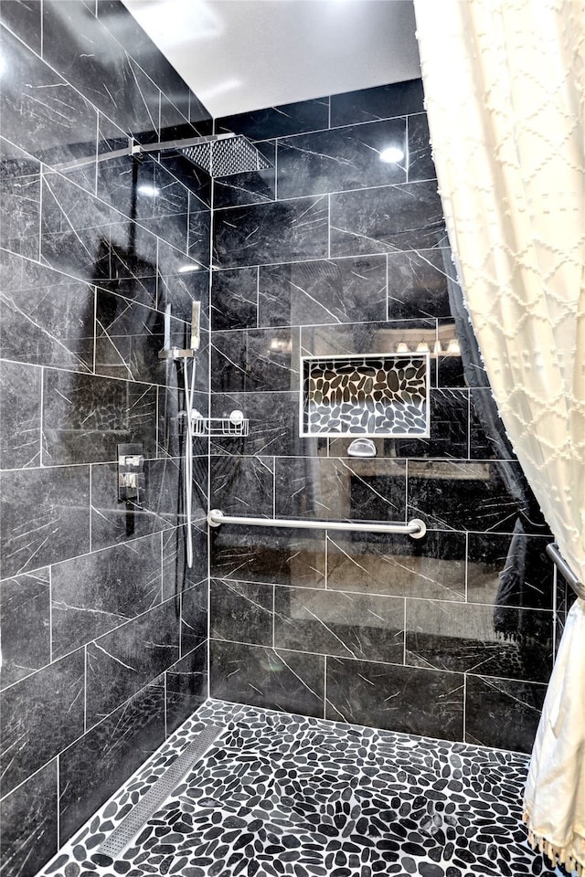 bathroom with a shower with curtain