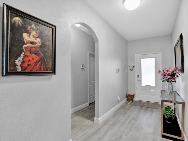 foyer entrance featuring light wood-type flooring