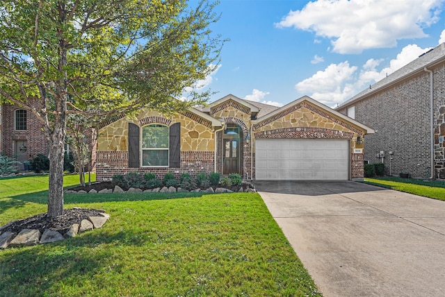 view of front facade featuring a garage and a front lawn