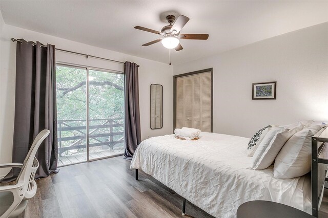 bedroom featuring ceiling fan and hardwood / wood-style floors