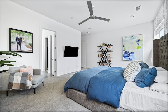 bedroom featuring carpet and ceiling fan