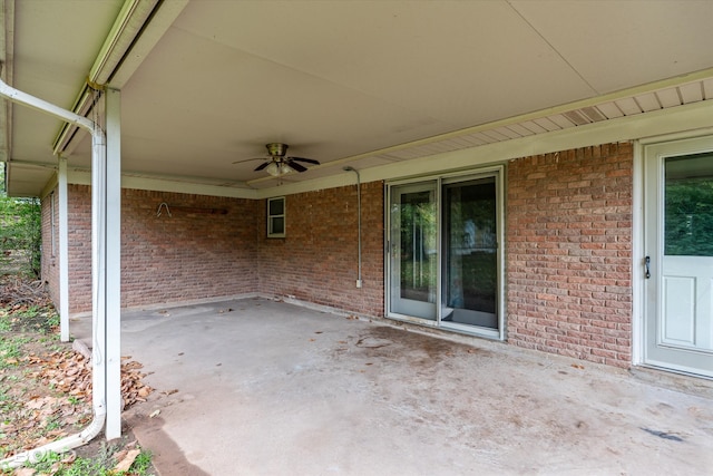 view of patio featuring ceiling fan