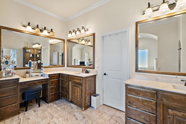 bathroom featuring vanity and ornamental molding