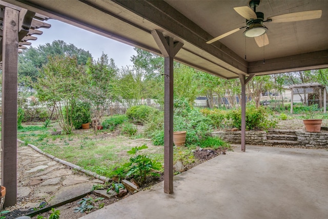 view of patio / terrace featuring ceiling fan