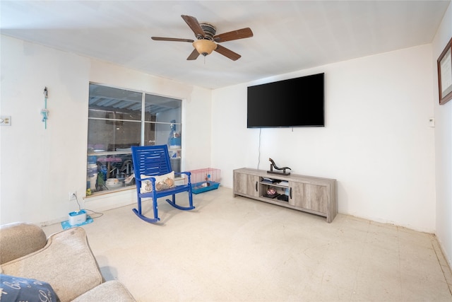 living room featuring ceiling fan